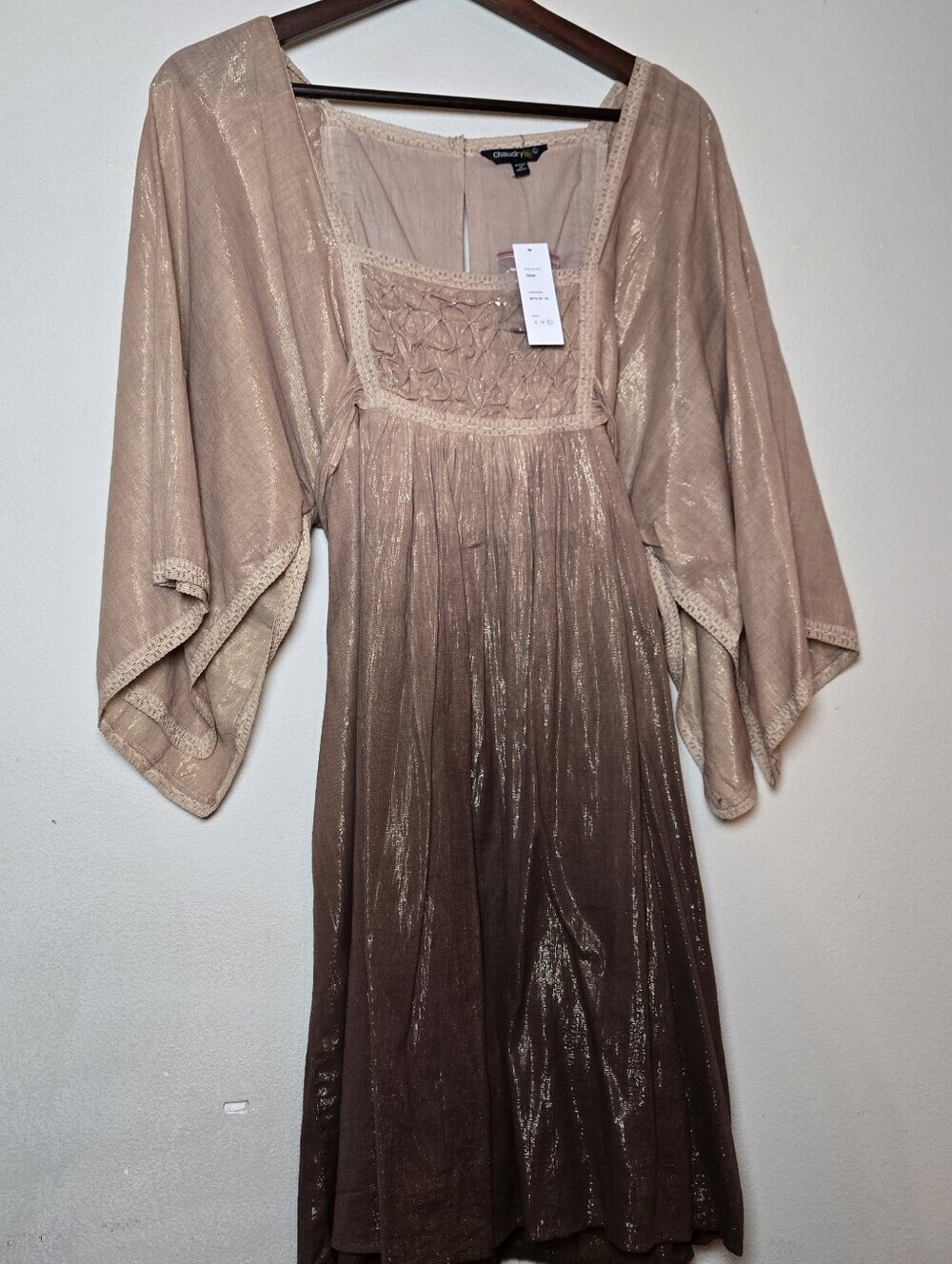 Shimmery Taupe Ombre Mini Dress with Kimono Sleeves - Picture 4 of 4